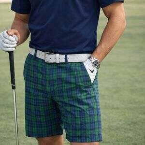 Jos A. Bank 100% Cotton Plaid Mid Rise Flat Front Chino Short Green Men's 38 NWT